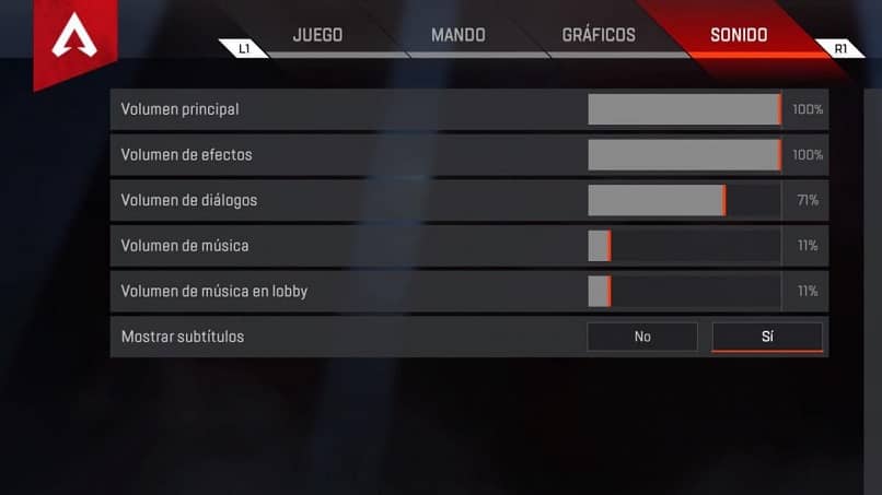 configuração de som na legenda do ápice